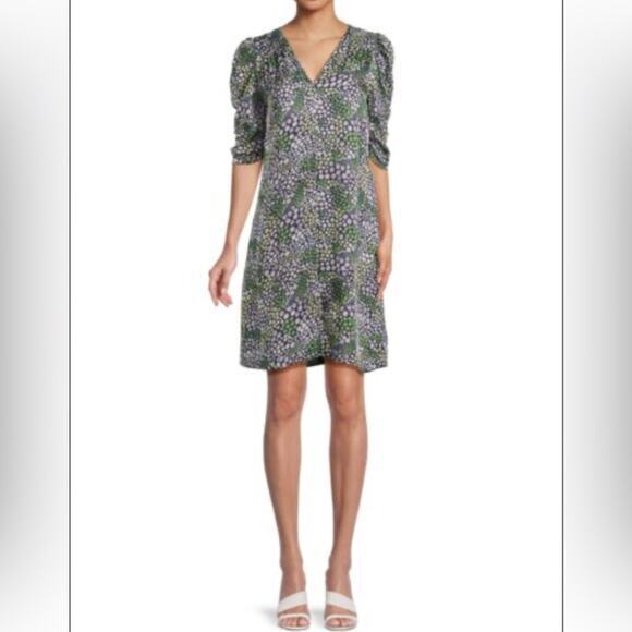 See by Chloe Floral Puff Sleeve Shift Mini Dress Blue Green Size 34 or XS‎ - Picture 13 of 16
